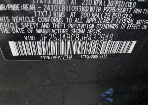 2018 Subaru Forester 2.5I from USA, damaged, VIN JF2SJABC8JH432648
